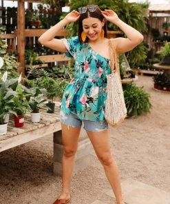 Ave Shops Women's Emerald Day Trip Blouse - Short Sleeve Tops & Blouses 29 Ave Shops Clothing Day Trip Blouse In Emerald