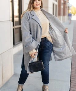 Ave Shops Stone Gray Oversized Trench Coat - Deconstructed Style for Women 22 Ave Shops Deconstructed Oversized Trench Coat In Stone Gray