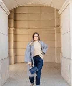 Ave Shops Stone Gray Oversized Trench Coat - Deconstructed Style for Women 24 Ave Shops Deconstructed Oversized Trench Coat In Stone Gray