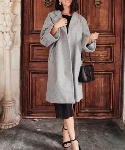 Ave Shops Stone Gray Oversized Trench Coat - Deconstructed Style for Women 19 Ave Shops Deconstructed Oversized Trench Coat In Stone Gray