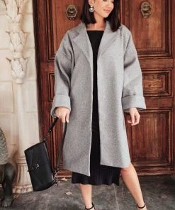 Ave Shops Stone Gray Oversized Trench Coat - Deconstructed Style for Women 21 Ave Shops Deconstructed Oversized Trench Coat In Stone Gray