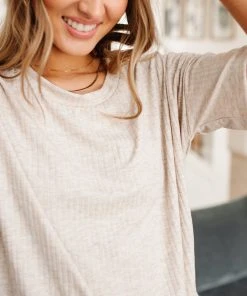 Ave Shops Deja Vu Top in Oatmeal - Comfortable Lounge & Active Wear 39 Ave Shops Clothing Deja Vu Top In Oatmeal