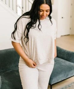 Ave Shops Deja Vu Top in Oatmeal - Comfortable Lounge & Active Wear 37 Ave Shops Clothing Deja Vu Top In Oatmeal