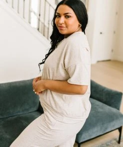 Ave Shops Deja Vu Top in Oatmeal - Comfortable Lounge & Active Wear 42 Ave Shops Clothing Deja Vu Top In Oatmeal