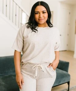 Ave Shops Deja Vu Top in Oatmeal - Comfortable Lounge & Active Wear 45 Ave Shops Clothing Deja Vu Top In Oatmeal