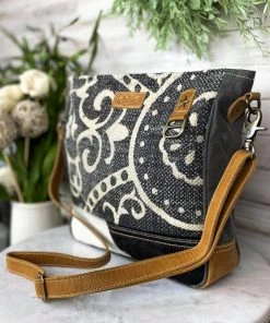 Sixtease Handbags & Wallets Denim Grey & Cowhide Crossbody Handbag