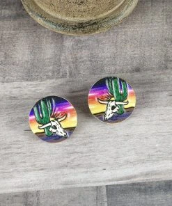 Blue Tortoise Jewelry Desert Scene Round Leather Post Earrings