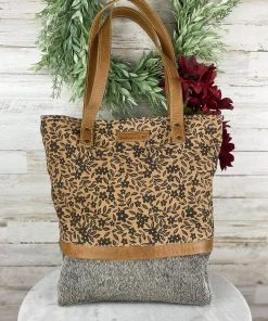 Sixtease Divine Floral & Cowhide Tote Handbag