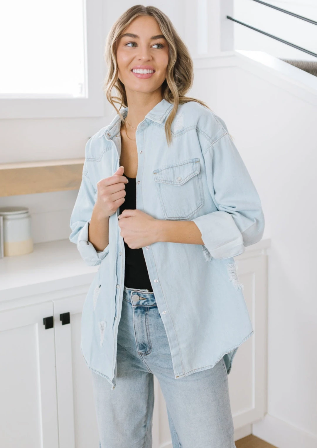 Ave Shops Women's Don't Look Back Denim Shirt | Long Sleeve Top | Casual Tops & Blouses 4 Ave Shops Don't Look Back Denim Shirt