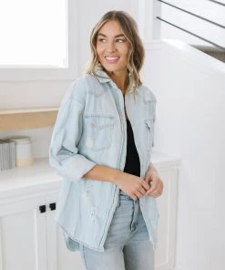 Ave Shops Women's Don't Look Back Denim Shirt | Long Sleeve Top | Casual Tops & Blouses 23 Ave Shops Don't Look Back Denim Shirt