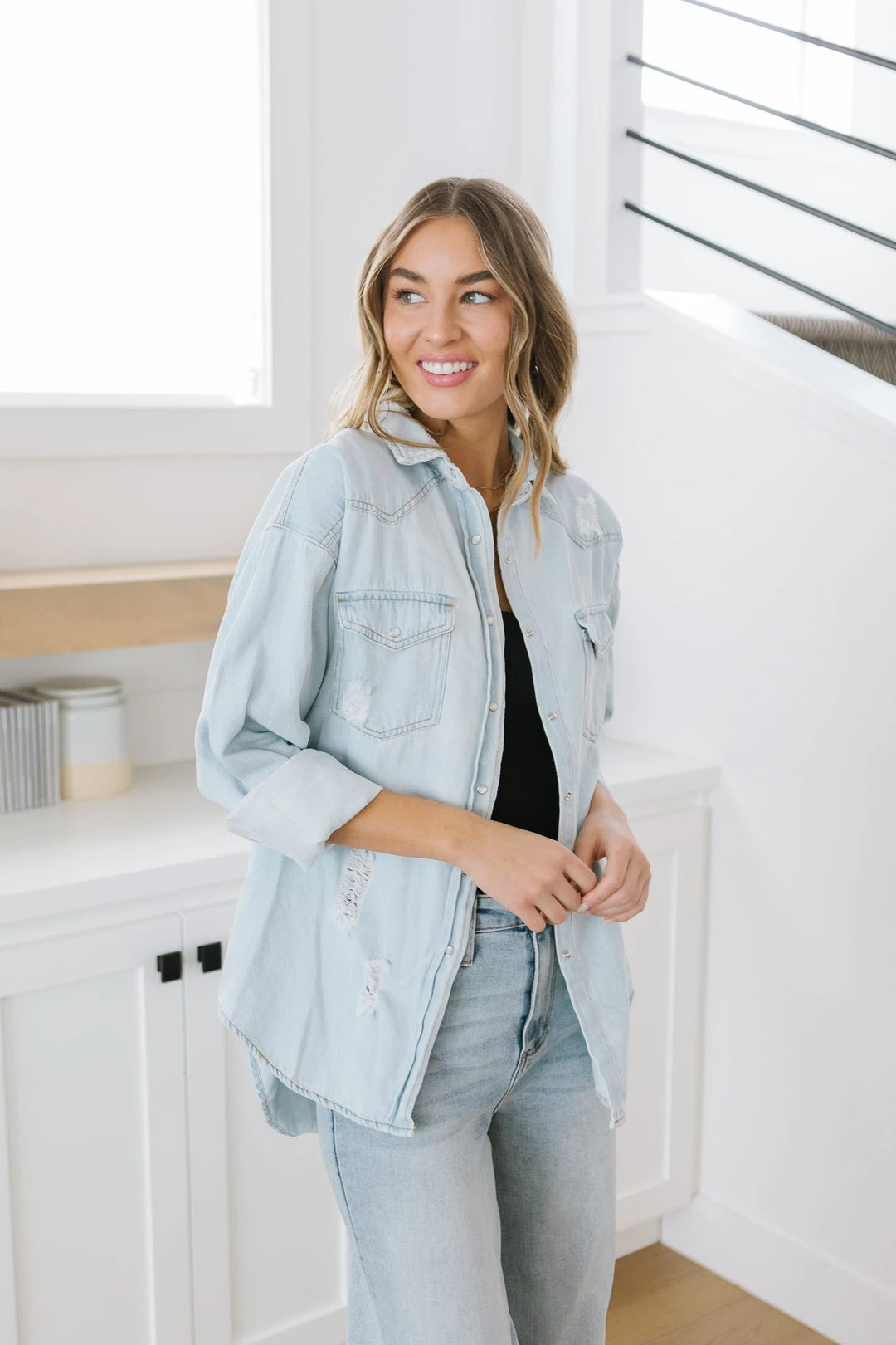 Ave Shops Women's Don't Look Back Denim Shirt | Long Sleeve Top | Casual Tops & Blouses 6 Ave Shops Don't Look Back Denim Shirt