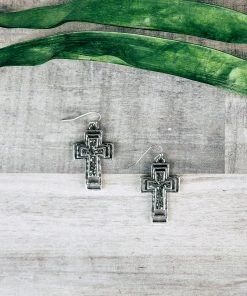 Blue Tortoise Druzy Stone Cross Earrings