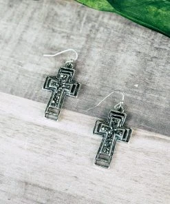 Blue Tortoise Druzy Stone Cross Earrings