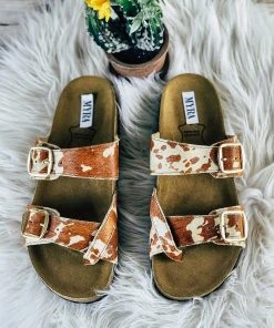 Myra Footwear Dubois Brown & White Cowhide Sandals