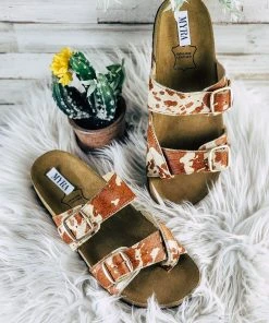 Myra Footwear Dubois Brown & White Cowhide Sandals