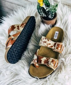 Myra Footwear Dubois Brown & White Cowhide Sandals