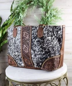 American Darling Handbags & Wallets Durango Black & White Cowhide Tote Handbag