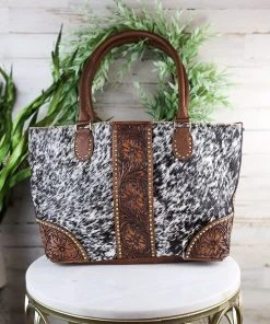 American Darling Handbags & Wallets Durango Black & White Cowhide Tote Handbag