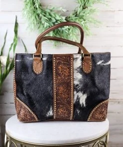 American Darling Handbags & Wallets Durango Black & White Cowhide Tote Handbag