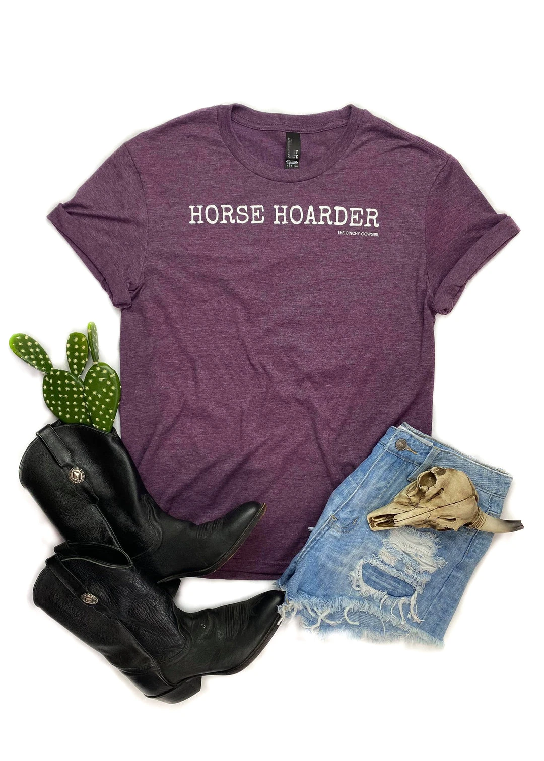 The Cinchy Cowgirl Eggplant Horse Hoarder Graphic Short Sleeve Tee - TCC Graphic Tanks & Tees 3 The Cinchy Cowgirl Eggplant Horse Hoarder Graphic Short Sleeve Tee