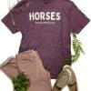The Cinchy Cowgirl Eggplant Horses Because People Suck Short Sleeve Graphic Tee