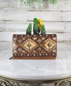 Montana West New Arrivals Embossed Brown Aztec Cedar Rapids Wallet