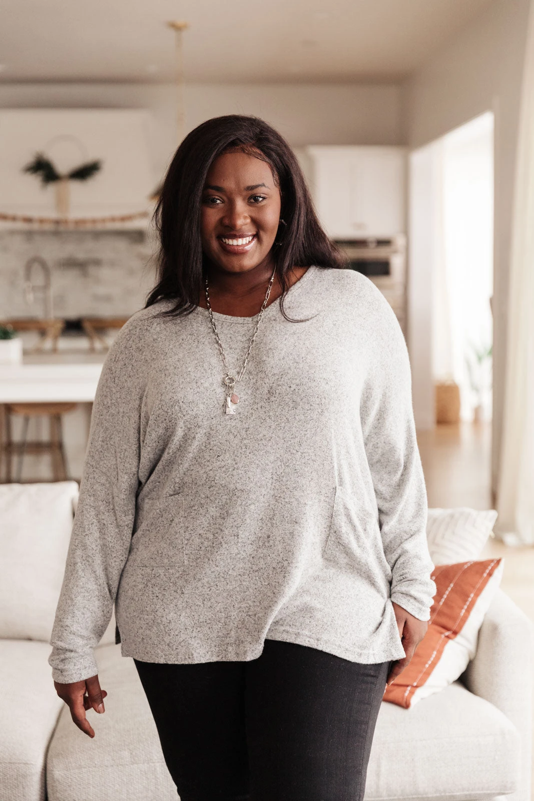 Ave Shops Women's Gray Emi Pocket Sweater - Long Sleeve Top 11 Ave Shops Clothing Emi Pocket Sweater In Gray