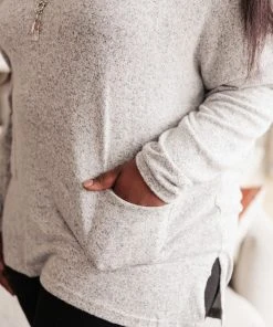 Ave Shops Women's Gray Emi Pocket Sweater - Long Sleeve Top 24 Ave Shops Clothing Emi Pocket Sweater In Gray