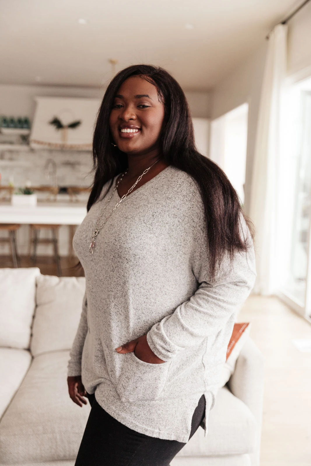 Ave Shops Women's Gray Emi Pocket Sweater - Long Sleeve Top 10 Ave Shops Clothing Emi Pocket Sweater In Gray