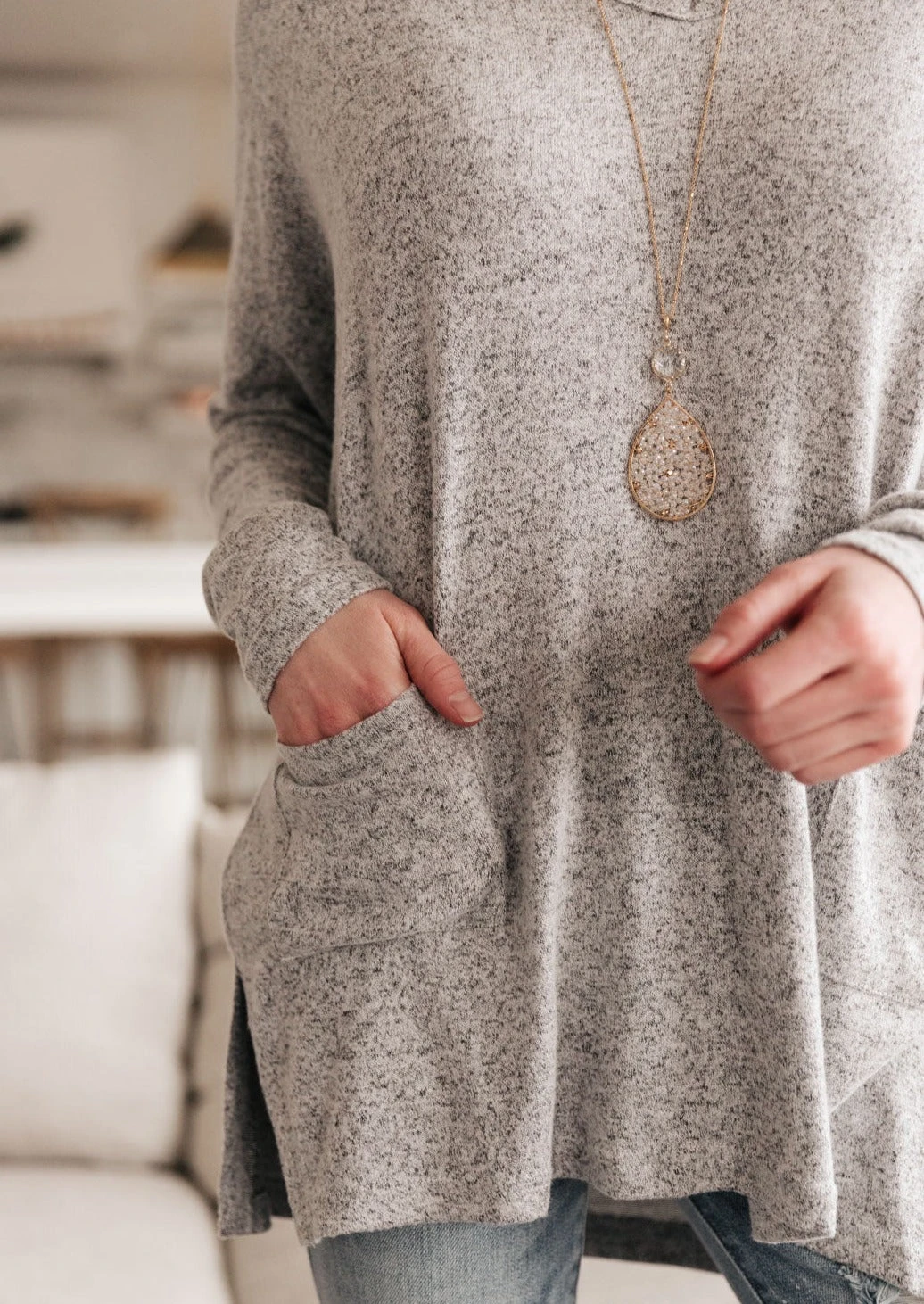 Ave Shops Women's Gray Emi Pocket Sweater - Long Sleeve Top 4 Ave Shops Clothing Emi Pocket Sweater In Gray