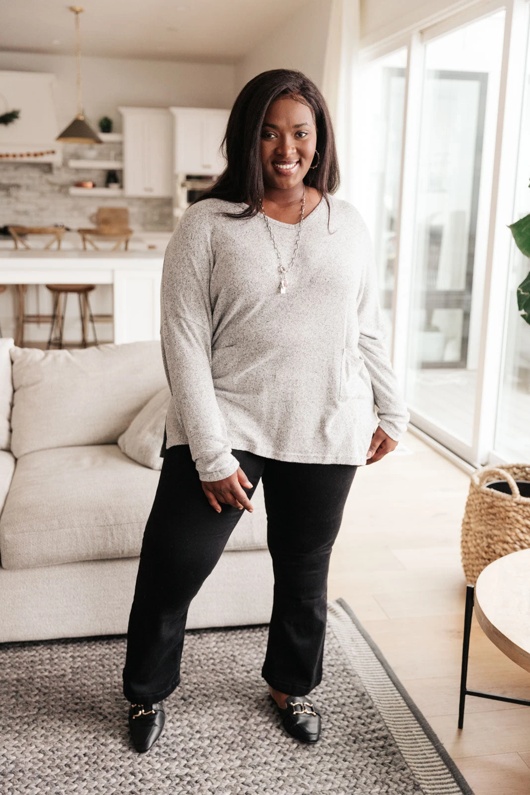 Ave Shops Women's Gray Emi Pocket Sweater - Long Sleeve Top 9 Ave Shops Clothing Emi Pocket Sweater In Gray