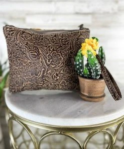 Bbags Espresso Embossed Wristlet Pouch - Stylish & Compact | MEGA SALE -The Cinchy Cowgirl Store EspressoEmbossedWristletPouch 1080x
