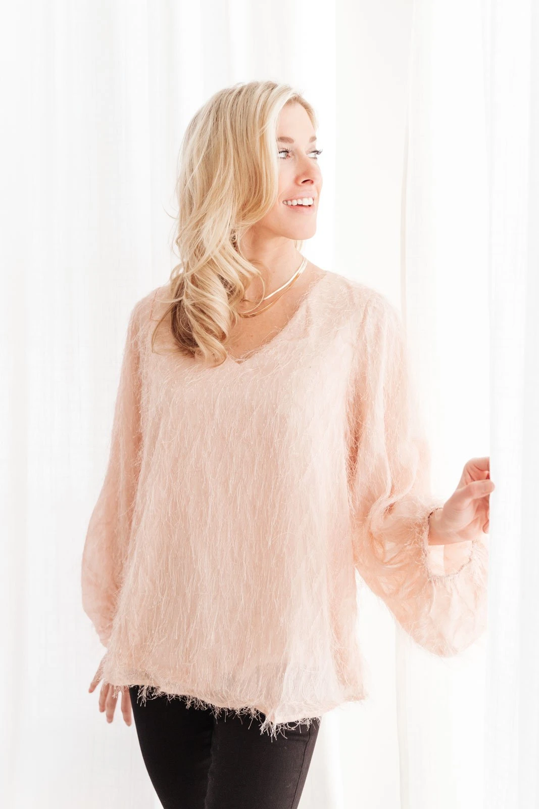 Ave Shops Express Yourself Long Sleeve Top in Peach | Soft & Stylish Tops & Blouses 5 Ave Shops Express Yourself Top In Peach
