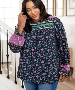 Ave Shops Long Sleeve Tops Exquisite Beauty Floral Blouse