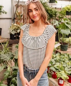 Ave Shops Extra Time Striped Top - Stylish Short Sleeve Women's Blouse 40 Ave Shops Extra Time Striped Top