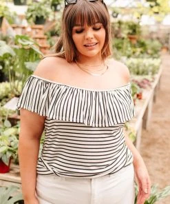 Ave Shops Extra Time Striped Top - Stylish Short Sleeve Women's Blouse 27 Ave Shops Extra Time Striped Top