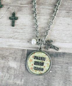 Blue Tortoise Faith Hope Love Floral Disk Necklace Jewelry