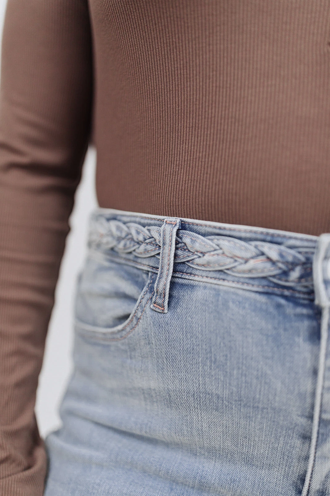 Ave Shops Fiona Hi-Rise Braided Waistband Jeans - Stylish Women's Bottoms & Jeans 12 Ave Shops Bottoms & Jeans Fiona Hi-Rise Braided Waistband Jeans