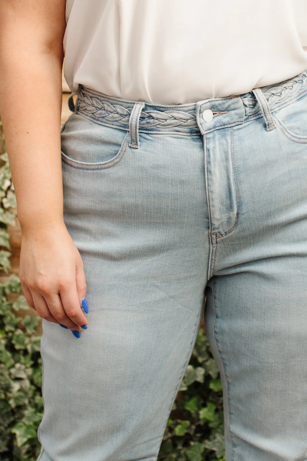 Ave Shops Fiona Hi-Rise Braided Waistband Jeans - Stylish Women's Bottoms & Jeans 24 Ave Shops Bottoms & Jeans Fiona Hi-Rise Braided Waistband Jeans