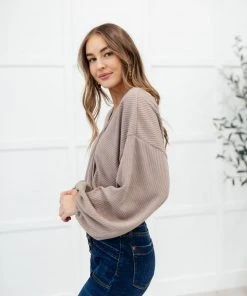 Ave Shops Flirty Feels Ribbed Top In Taupe Clothing