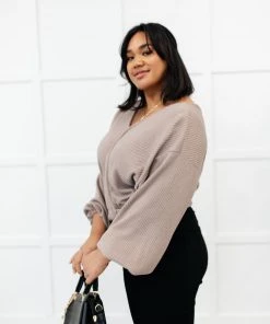 Ave Shops Flirty Feels Ribbed Top In Taupe Clothing