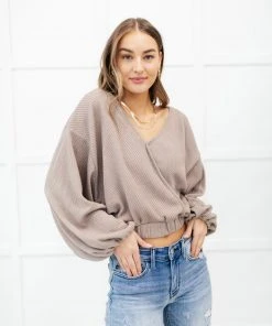 Ave Shops Flirty Feels Ribbed Top In Taupe Clothing