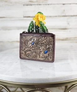Myra New Arrivals Floral Blue Tooled Card Holder