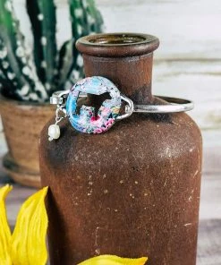 Blue Tortoise Jewelry Floral Cow Cutout Bracelet