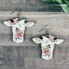 Blue Tortoise Floral Cow Wood Earrings