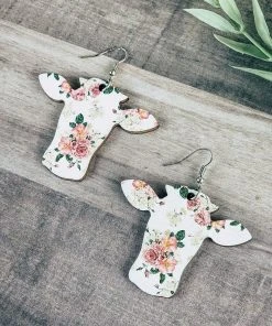 Blue Tortoise Floral Cow Wood Earrings