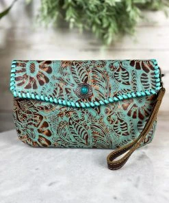 Myra Floral Tooled Patina Wristlet/Crossbody Handbags & Wallets