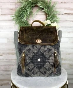 Myra Grey Distressed Leather Aztec Backpack Handbags & Wallets