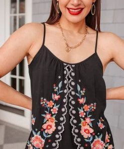 Ave Shops Garden Picnics Embroidered Tank Clothing