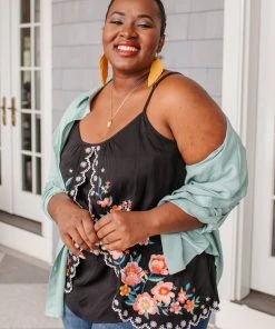 Ave Shops Garden Picnics Embroidered Tank Clothing